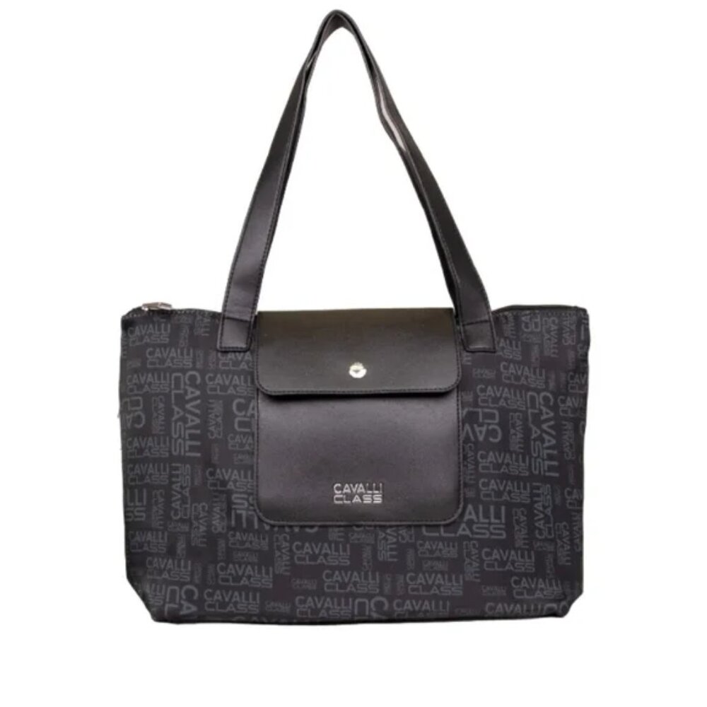 NEW WITH TAGS Cavalli Class Large Black Logo Tote Bag